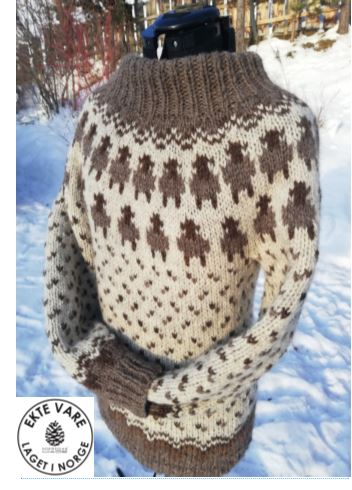 Bildet av genser med sauer på, som vi selger oppskrift og garn til.