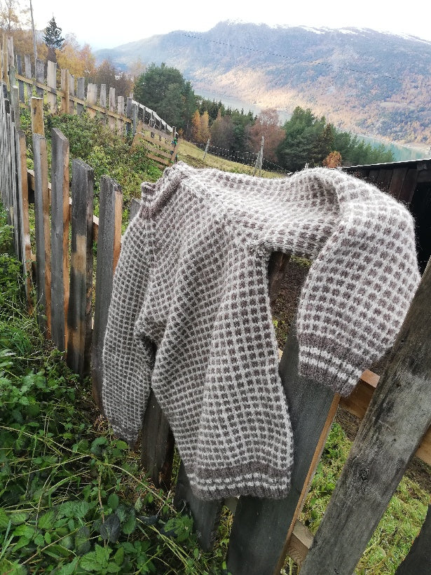 Bildet av tessand genseren som vi selger oppskrift og garn til.